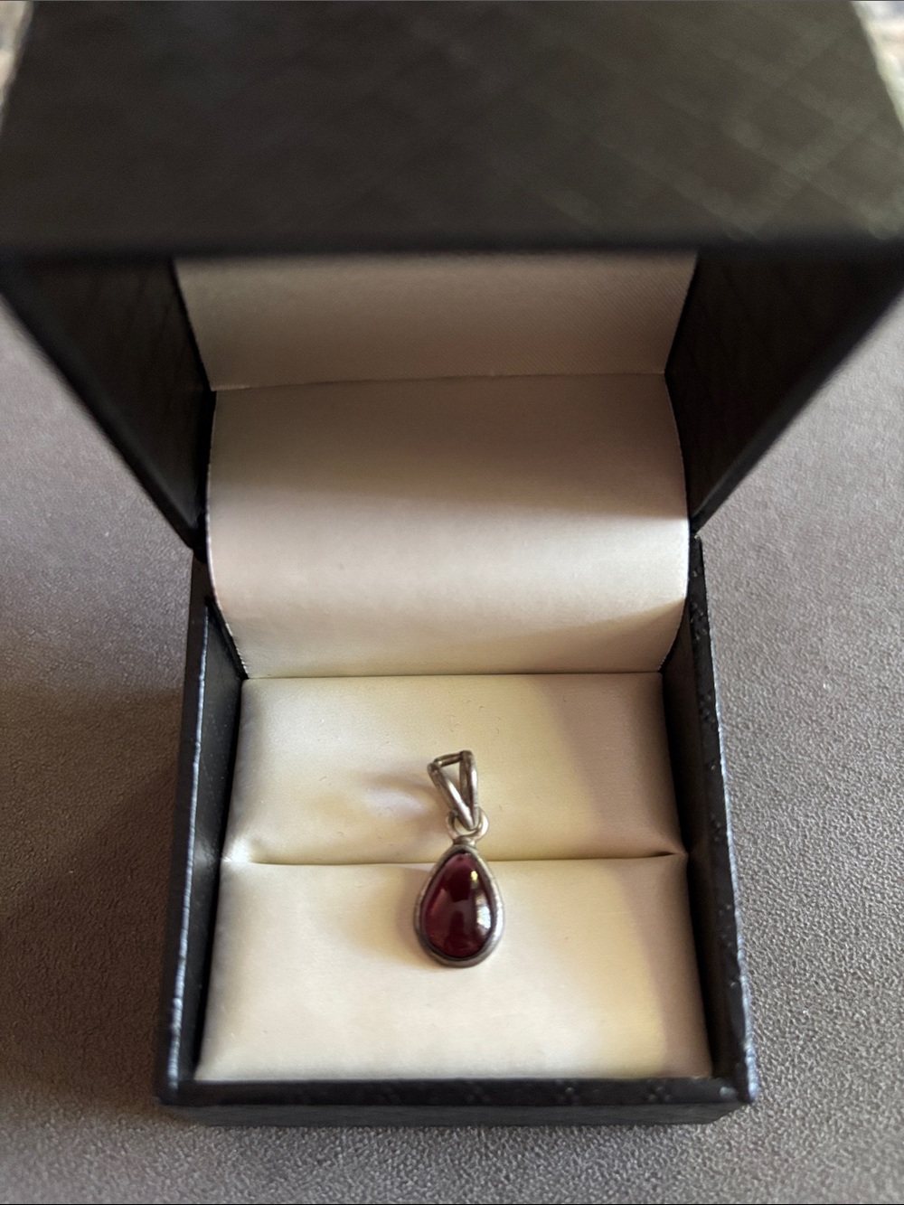 Sterling Silver Teardrop Garnet Pendant - Rich Red